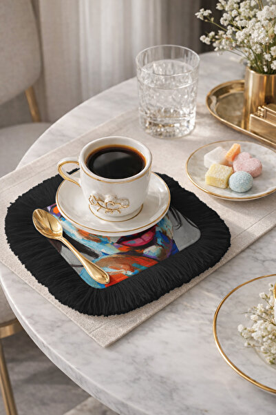 Evimde Bambaşka مناديل كوكتيل ملونة بتصميم بورتريه مزينة بالشراشيب - مناديل ف...