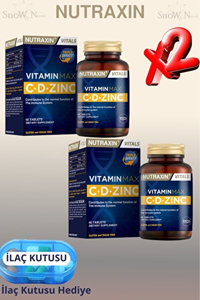 Nutraxin Vitamin Max C-D-ZINC 60 Tablet 2 ADET + Hap Kutusu Hediye