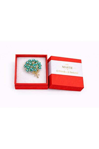 OEM Mărțișor Broșă Buchet de Flori Turcoaz cu Perle
