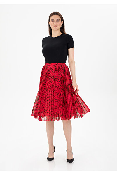 Guzella Midi Length Polka Dot Pleated Chiffon Skirt