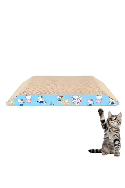 Other Cat Scratching Board - Corrugated Cardboard, Wave Shape, Blue - 22x36x4 cm