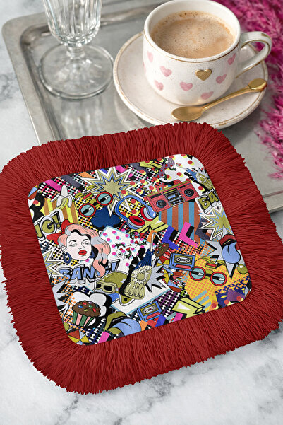 Evimde Bambaşka Șervețel decorativ cu franjuri în stil Pop Art - Șervețel col...