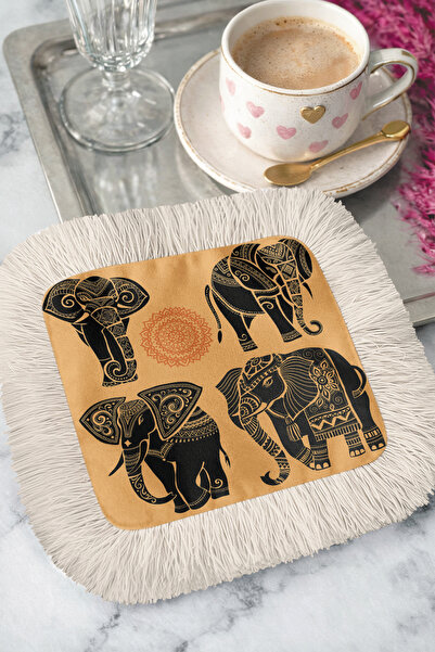 Evimde Bambaşka Șervețel de prezentare cu franjuri cu motiv elefant indian - ...