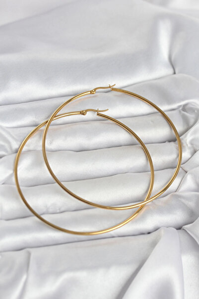 CT STONES Mey Import ®   316L Steel Gold Color 80 mm Women's Hoop Earrings
