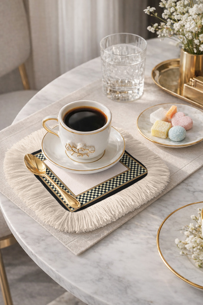 Evimde Bambaşka Șervețel de prezentare cu franjuri, în carouri, de culoare au...