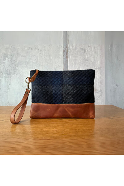 Yoyo Art Store Zamansız Dokunuş – Yünlü Kumaş & Hakiki Deri El Yapımı Clutch