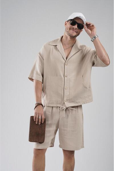 king brich Kangaroo Pocket Oversize Men's Shirt Shorts Set