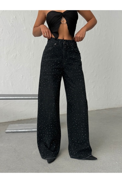 ADAMODA.RO Wide leg denim jeans with shiny details