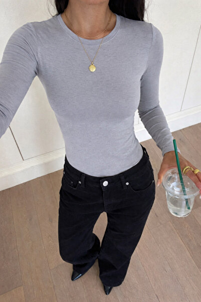 COMBİNE MİCHAİL Women's Basic Long Sleeve Stylish Gray Blouse