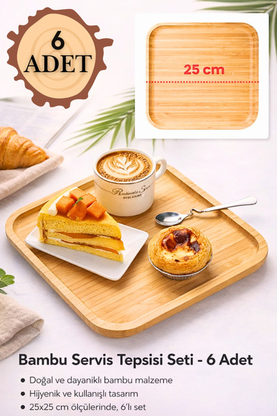 Penthouse 6 Adet 25cm Bambu Kare Servis Tabağı, Sunum Seti ( 25x25 cm )