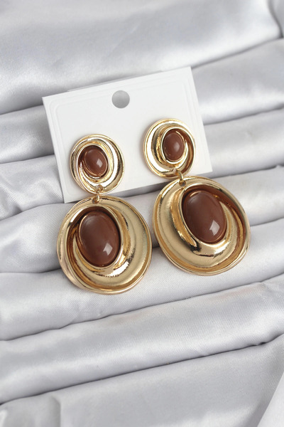 CT STONES Mey Import ®   Brown Dangle Drop Model Gold Color Vintage Women's E...