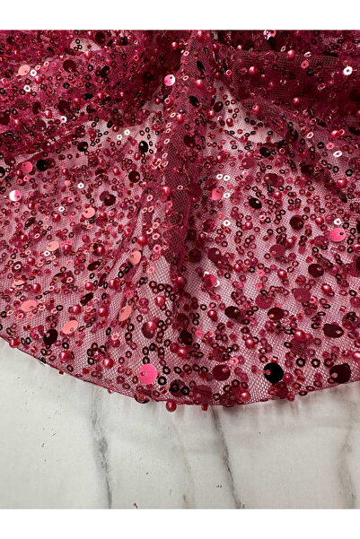 LE FANTASİA Fantasy Product Burgundy Sequin Bead Embroidery Evening Dress Fab...