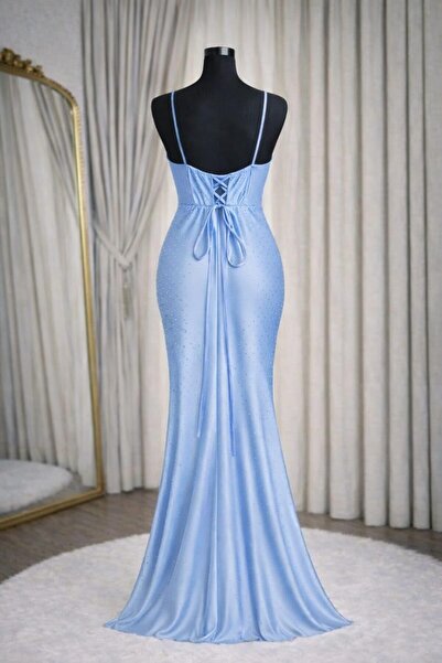 CHEVALIER FASHION Women’s Elegant Evening Maxi Dress with Draped Bodice, Rhinestone Embellishment & Side Slit