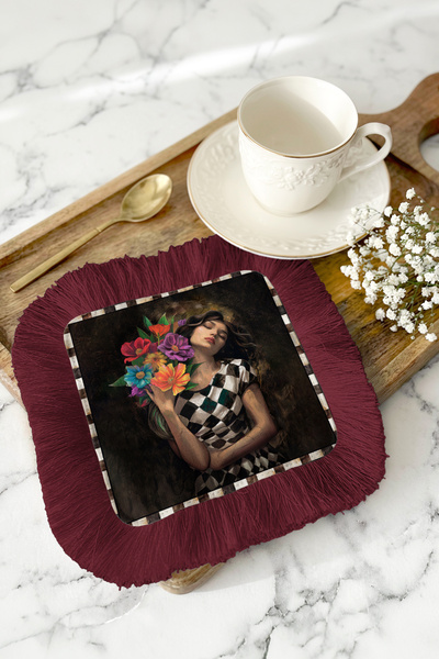 Evimde Bambaşka منديل تقديم القهوة الفني بتصميم الحلمات المزخرفة - منديل زهور...