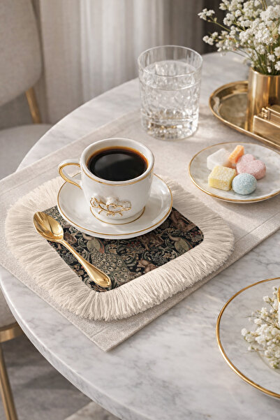 Evimde Bambaşka Luxury Fringed Servicing Cocktail Napkin with Garden Design -...