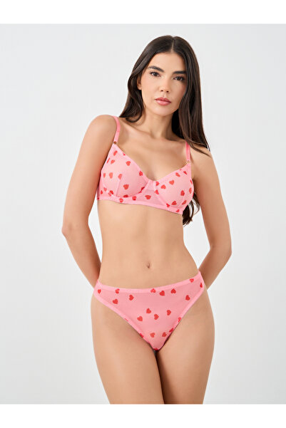 Take Two By Styli Heart Print Wired Bra with Brief Set