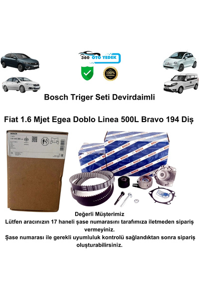 Bosch 1987946385 Triger Seti Devirdaimli Fiat 1.6 Mjet Egea Doblo Linea
