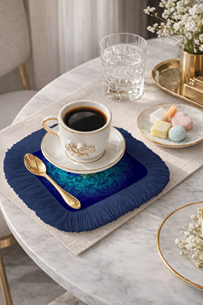 Evimde Bambaşka منديل تقديم مزخرف بنقشة العين الشريرة مع حواف مزينة - منديل ز...