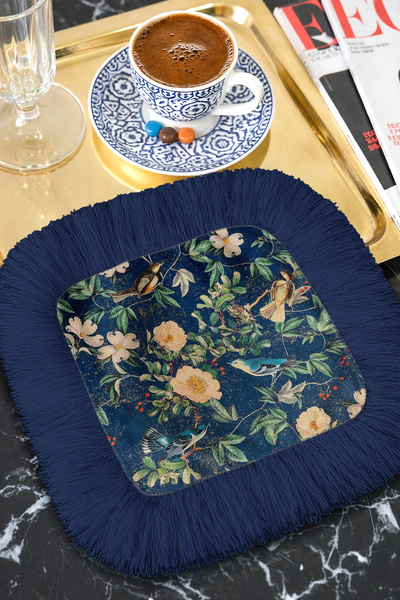 Evimde Bambaşka Șervețel de prezentare cu franjuri, cu motive florale, în sti...