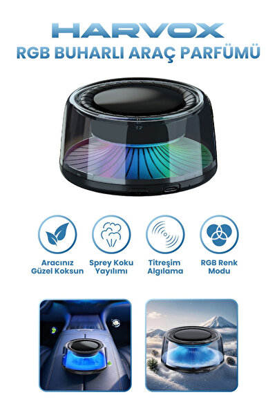 Bagajon Harvox RGB Buharlı Araç Parfümü – Aromaterapi Difüzör, LED Işıklı, Ot...