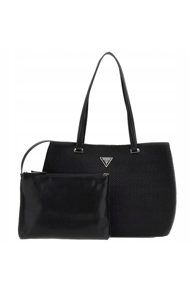 Guess Geantă de mână neagră pentru femei, geantă de umăr de umăr mare și spaț...