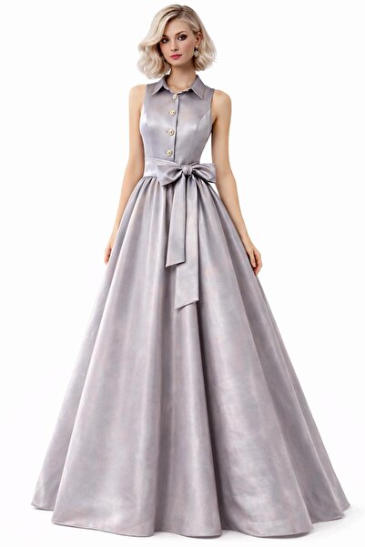 ALYEL NAKER Sleeveless & Belted Maxi Taffeta Stylish Shirt Dress