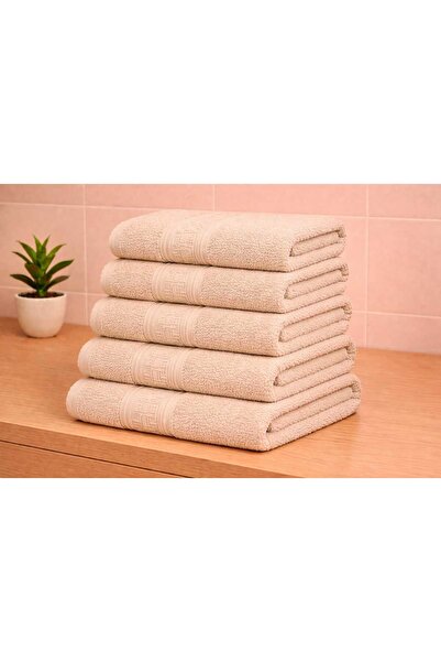 OEM Set 5 prosoape de baie Crem din Bumbac 100% cu model grecesc, 50x90 cm, 4...