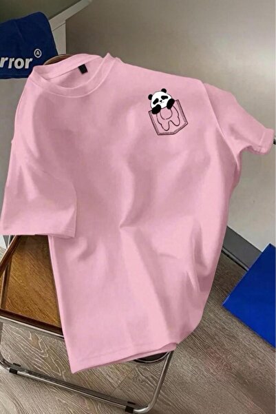 Oksit Cepte Panda Printed Oversize Unisex Cotton T-Shirt Oversized Large Size...