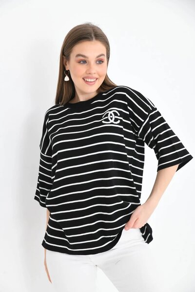 Park Karon Women's Crew Neck Striped Casual Knitwear Sweater 10133