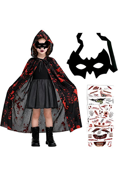 Other Costum Vampir Dracula Copii - Pelerină 110 cm cu Mască și Tatuaje - Hal...