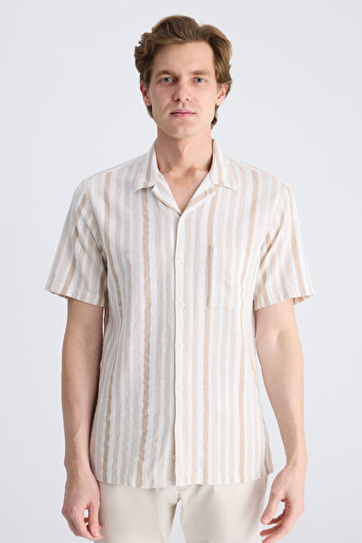Twn Relaxed Fit Beige Dobby 100% Cotton Shirt