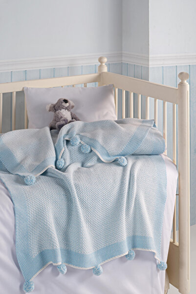 WOOLHOME Tri̇ko Pompon Scented Baby Boy Blanket 80X100