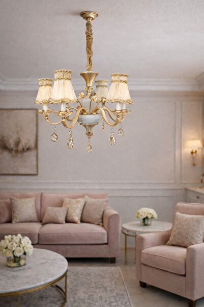 SARPER AVİZE Sarper Metal Kollu Şapka Detaylı Sarkıt Avize