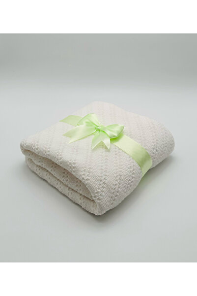 MOOKODI Knitted blanket lined with cocolino - white with green pamblica