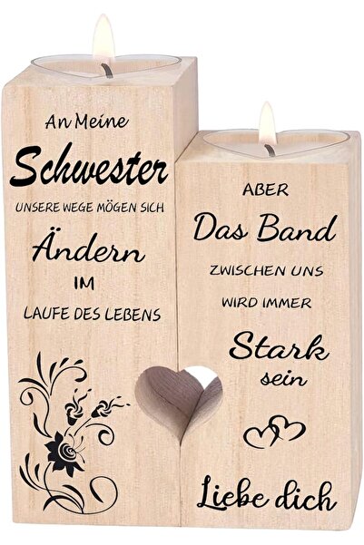 Other Wooden Candle Holder - Sister Gift, Engraved Message, Heart Design - Se...