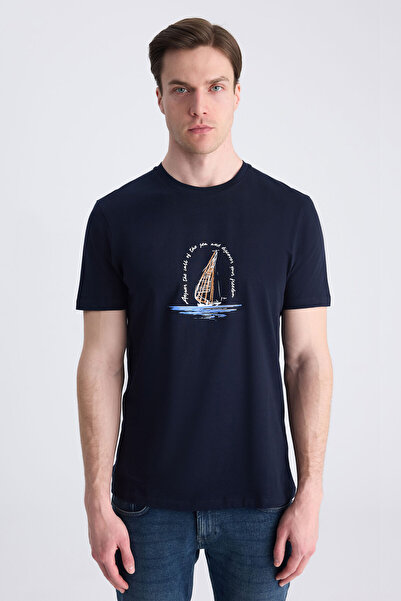 D'S Damat Ds Damat Regular Fit Navy Blue Plain 100% Cotton T-Shirt