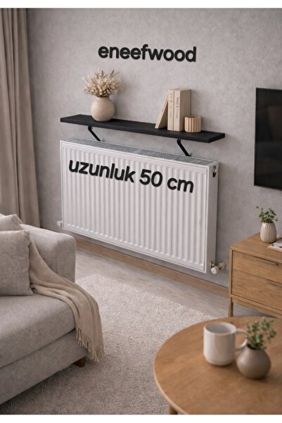 eneefwood petek üstü raf 50x15 mat siyah metal ayaklı dresuar