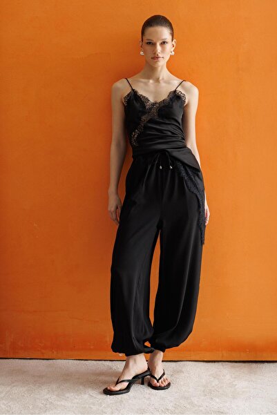 Mixray 4791 Women's Pleated Jogger Pants Black