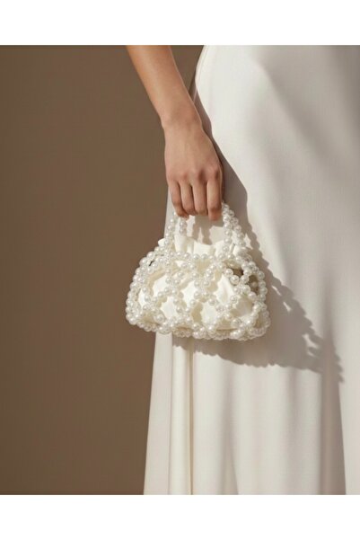 Visal Atelier El Yapımı İncili Saten Gelin Çantası, Nikah ve Özel Gün El Çantası