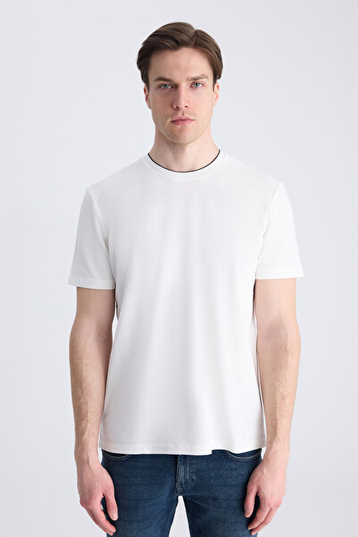 D'S Damat Ds Damat Regular Fit Ekru Düz %100 Pamuklu T-Shirt