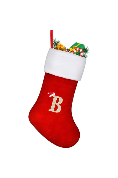 Other Christmas Stocking with Letter B - Soft Cotton and Fleece, Fireplace De...