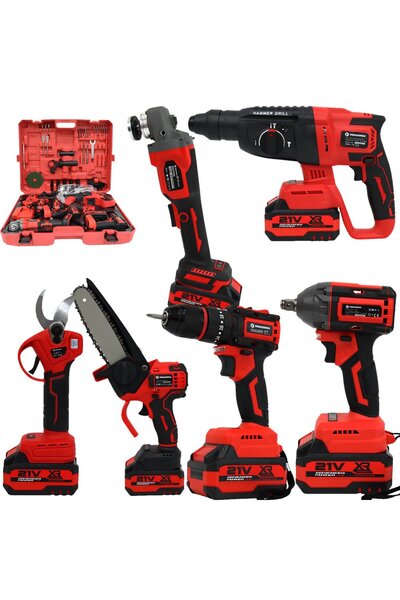 prohummer ST777 21V 6'lı Set: Taşlama, Kırıcı, Somun Sıkma, Matkap, Budama Te...