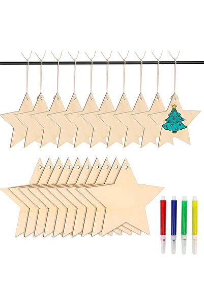 Other Stele de Crăciun din Lemn pentru Pictat - Set 36 Bucăți, Markere și Șnu...