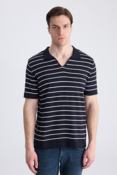 D'S Damat Ds Damat Regular Fit Navy Blue Cotton T-Shirt