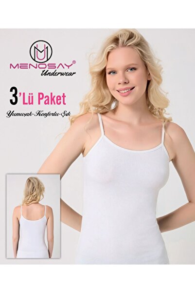 MENOSAY 3'lü paket ip askılı beyaz atlet