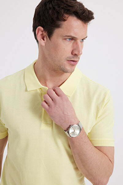 Tudors Tricou pentru bărbați, slim fit, 100% bumbac, galben cu gât polo