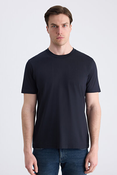 D'S Damat Ds Damat Regular Fit Navy Blue Plain 100% Cotton T-Shirt