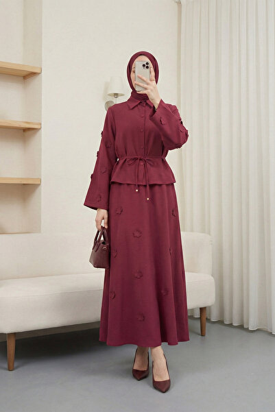 MODAQU Set din două piese Modal Mürdüm cu fustă cu detalii florale