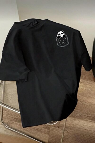 Oksit Cepte Panda Printed Oversize Unisex Cotton T-Shirt Oversized Large Size...