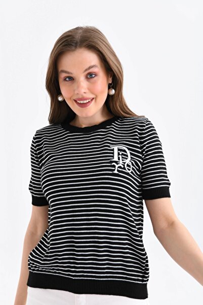 Park Karon Women's Crew Neck Striped Knit Sweater 10150